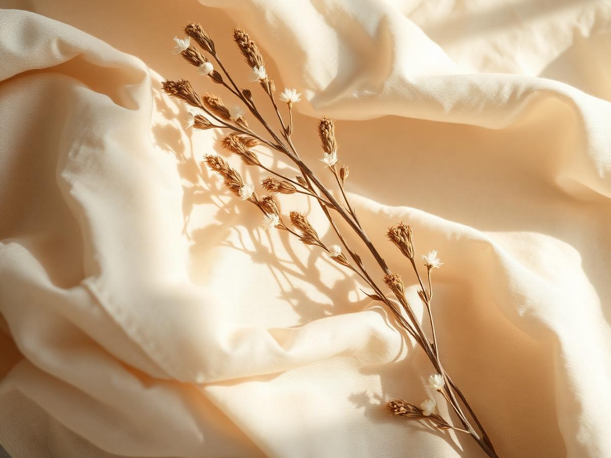 Soft neutral linen and dried botanicals representing aesthetic and functional gynaecology care